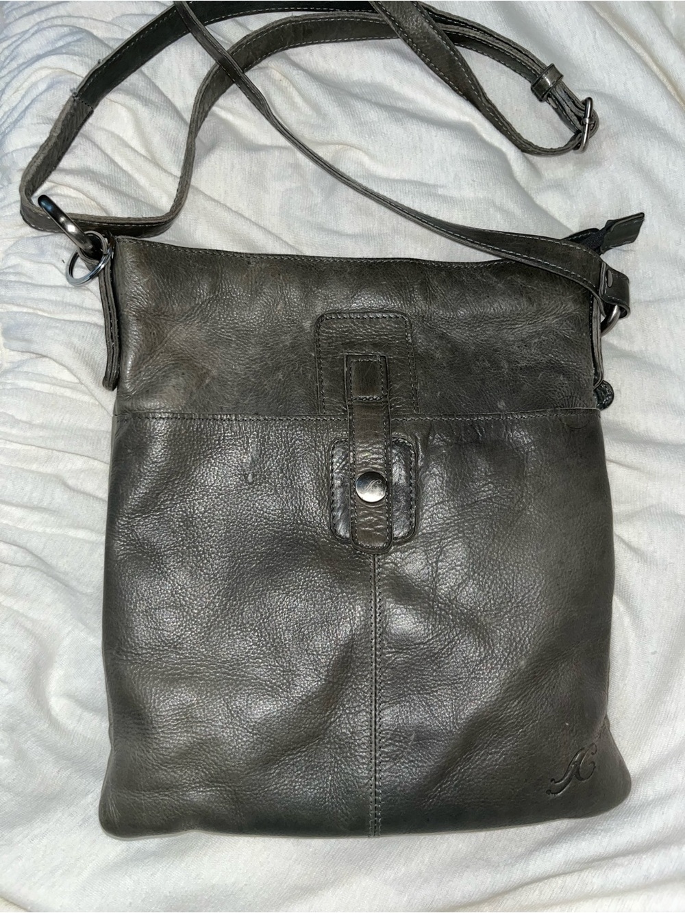 Classic Leather Crossbody Bag in Dark Gray